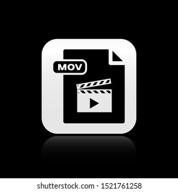 Black MOV file document. Download mov button icon isolated on black background. MOV file symbol. Audio and video collection. Silver square button. Vector Illustration