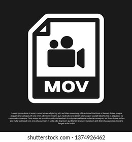Black MOV file document icon. Download mov button icon isolated on black background. MOV file symbol. Audio and video collection. Vector Illustration