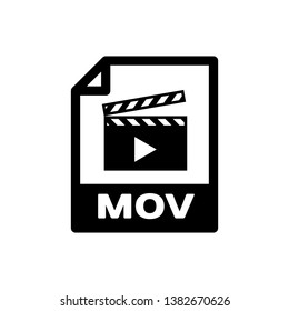Black MOV file document icon. Download mov button icon isolated. MOV file symbol. Audio and video collection. Vector Illustration