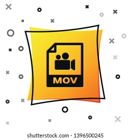 Black MOV file document icon. Download mov button icon isolated on white background. MOV file symbol. Audio and video collection. Yellow square button. Vector Illustration