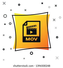 Black MOV file document icon. Download mov button icon isolated on white background. MOV file symbol. Audio and video collection. Yellow square button. Vector Illustration