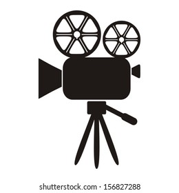 Black movie camera icon on a white background - vector illustration