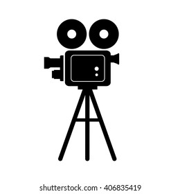 Black movie camera on white background