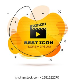 Black Movie clapper icon isolated on white background. Film clapper board icon. Clapperboard sign. Cinema production or media industry concept. Fluid color banner. Vector Illustration