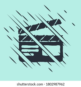 Black Movie clapper icon isolated on green background. Film clapper board. Clapperboard sign. Cinema production or media industry. Glitch style. Vector Illustration