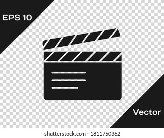 Black Movie clapper icon isolated on transparent background. Film clapper board. Clapperboard sign. Cinema production or media industry. Vector.