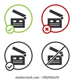 Icono de la pantalla de película negra aislado en fondo blanco. Cartel de la película. Signo de cartón. Producción cinematográfica o industria de los medios de comunicación. Botón Círculo. Ilustración vectorial