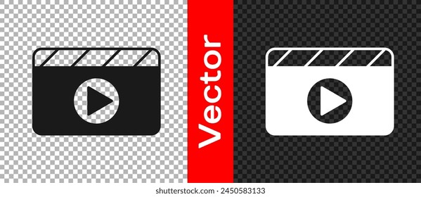 Black Movie clapper icon isolated on transparent background. Film clapper board. Clapperboard sign. Cinema production or media industry.  Vector