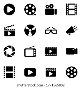 black movie icon pack with a white background