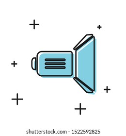 Black Movie spotlight icon isolated on white background. Light Effect. Scene, Studio, Show.  Vector Illustration