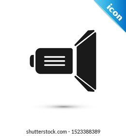 Black Movie spotlight icon isolated on white background. Light Effect. Scene, Studio, Show.  Vector Illustration