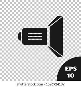 Black Movie spotlight icon isolated on transparent background. Light Effect. Scene, Studio, Show.  Vector Illustration
