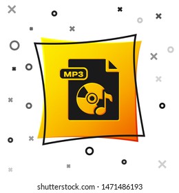 Black MP3 file document. Download mp3 button icon isolated on white background. Mp3 music format sign. MP3 file symbol. Yellow square button. Vector Illustration