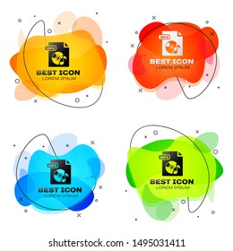 Black MP3 file document. Download mp3 button icon isolated on white background. Mp3 music format sign. MP3 file symbol. Set abstract banner with liquid shapes. Vector Illustration