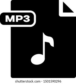 Black MP3 file document. Download mp3 button icon isolated on white background. Mp3 music format sign. MP3 file symbol.  Vector Illustration