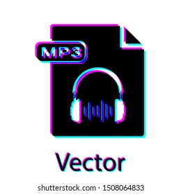 Black MP3 file document. Download mp3 button icon isolated on white background. Mp3 music format sign. MP3 file symbol.  Vector Illustration