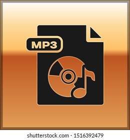 Black MP3 file document. Download mp3 button icon isolated on gold background. Mp3 music format sign. MP3 file symbol.  Vector Illustration
