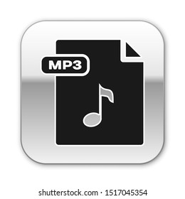 Black MP3 file document. Download mp3 button icon isolated on white background. Mp3 music format sign. MP3 file symbol. Silver square button. Vector Illustration