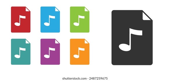 Black MP3 file document. Download mp3 button icon isolated on white background. Mp3 music format sign. MP3 file symbol. Set icons colorful. Vector
