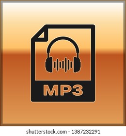 Black MP3 file document icon. Download mp3 button icon isolated on gold background. Mp3 music format sign. MP3 file symbol. Vector Illustration