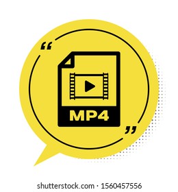 Black MP4 file document. Download mp4 button icon isolated on white background. MP4 file symbol. Yellow speech bubble symbol. Vector Illustration