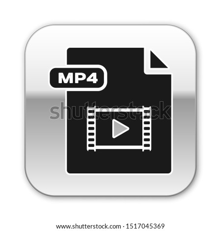Black MP4 file document. Download mp4 button icon isolated on white background. MP4 file symbol. Silver square button. Vector Illustration