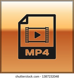 Black MP4 file document icon. Download mp4 button icon isolated on gold background. MP4 file symbol. Vector Illustration