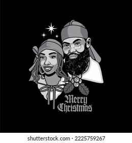 El Sr. Negro y la Sra. Santa vistiendo durag para los saludos de Navidad