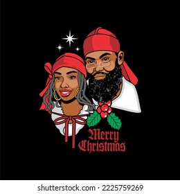 El Sr. Negro y la Sra. Santa vistiendo durag para los saludos de Navidad