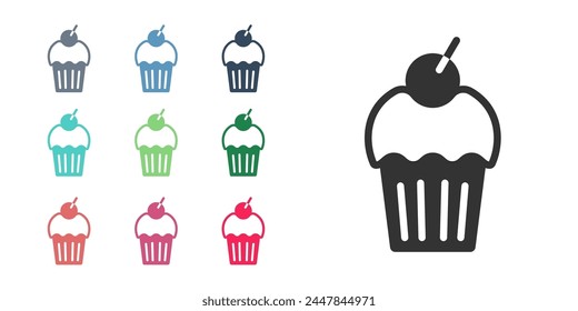 Icono de muffin negro aislado sobre fondo blanco. Establecer iconos coloridos. Vector