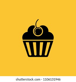Black Muffins Icon on Yellow Background