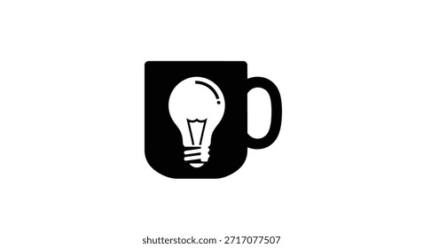 Una taza negra con una bombilla en el interior, que simboliza las ideas, la innovación y el pensamiento creativo. Diseño simple y limpio para diversas aplicaciones.