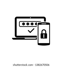 Black Multi factor, two steps authentication icon isolated. Vector Illustration - Shutterstock ID 1382670506