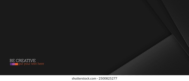Black multi layered background. Abstract geometric shapes with halftone effect.