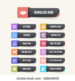 Black and Multicolor Vector Flat Web Buttons Set