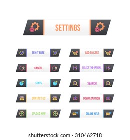 Black and Multicolor Vector Flat Web Buttons Set
