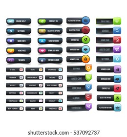 Black and Multicolored Website Different Buttons Set, Vector Clean Web Layout Elements Collection