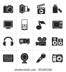 Black multimedia and technology icons - vector icon set