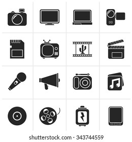 Black Multimedia and technology Icons - vector icon set