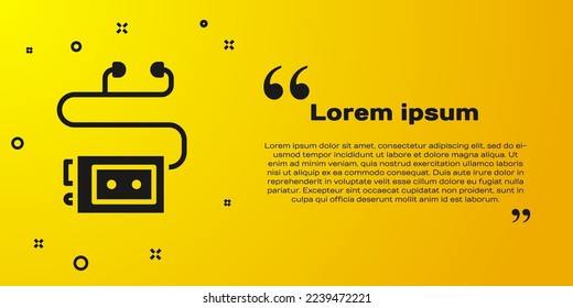 Black Museum audio guide icon isolated on yellow background. Headphones for excursions.  Vector