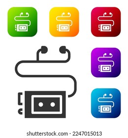 Black Museum audio guide icon isolated on white background. Headphones for excursions. Set icons in color square buttons. Vector