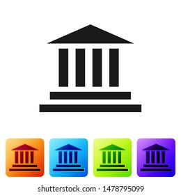 Black Museum building icon isolated on white background. Set icons in color square buttons. Vector Illustration