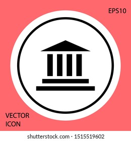 Black Museum building icon isolated on red background. White circle button. Vector Illustration
