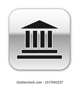 Black Museum building icon isolated on white background. Silver square button. Vector Illustration