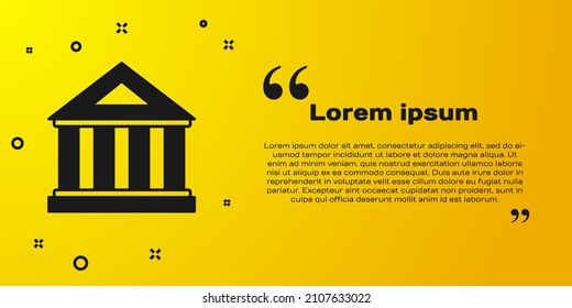 Black Museum building icon isolated on yellow background.  Vector