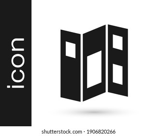 Icono de la guía del Museo Negro aislado en fondo blanco. Guía de exposiciones. Volante, folleto, folleto impreso.  Vector