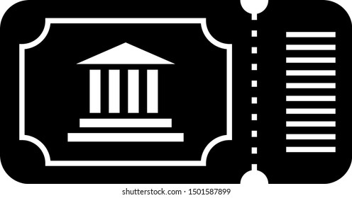 Black Museum ticket icon isolated on white background. History museum ticket coupon event admit exhibition excursion.  Vector Illustration