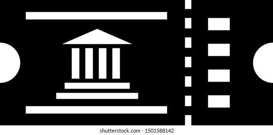 Black Museum ticket icon isolated on white background. History museum ticket coupon event admit exhibition excursion.  Vector Illustration
