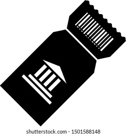 Black Museum ticket icon isolated on white background. History museum ticket coupon event admit exhibition excursion.  Vector Illustration