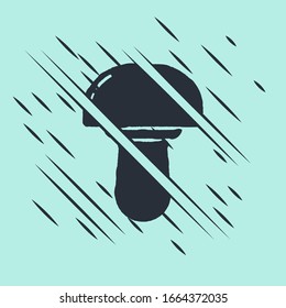 Black Mushroom icon isolated on green background. Glitch style. Vector Illustration